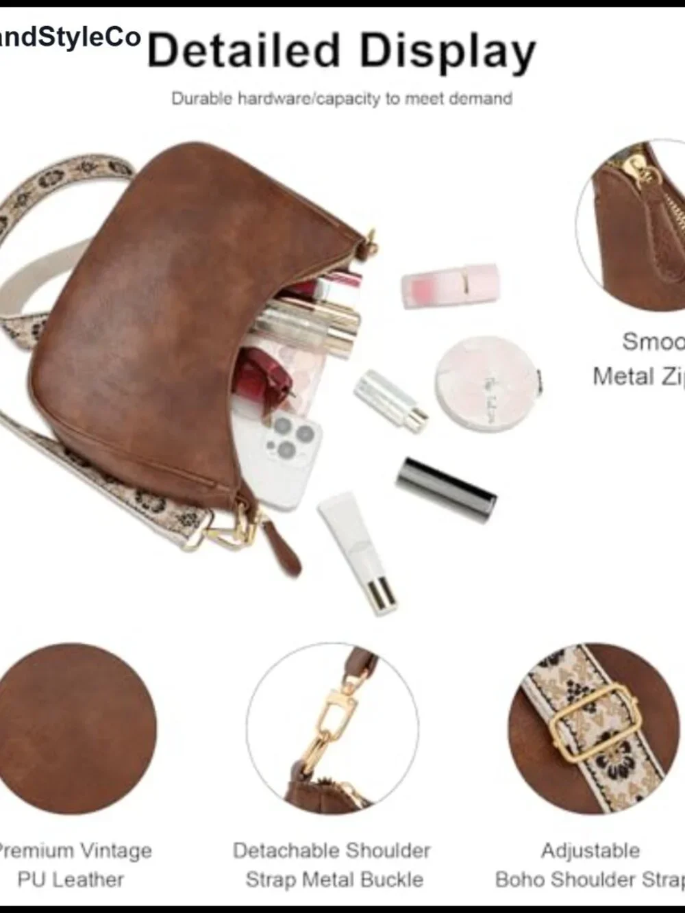 Vintage PU Leather Small Shoulder Bag with Crossbody Strap